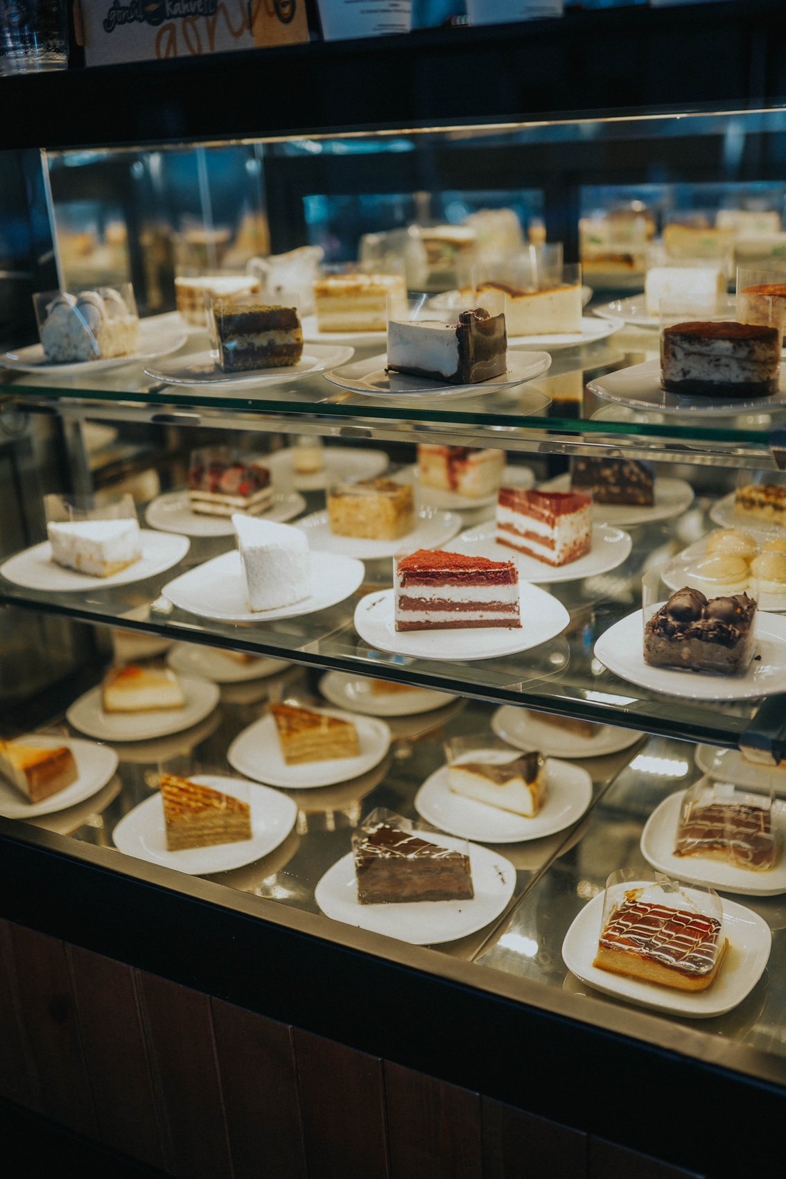 Cake Slices Displayed in Coffee Shop